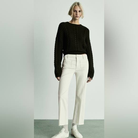 Mango Denim - Mango Off-White Flared Cropped Jeans With pockets